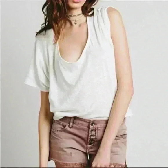 Free People Mauve Runaway Slouch Distress Raw Hem ButtonFly Denim Shorts Size 27 - Picture 14 of 14